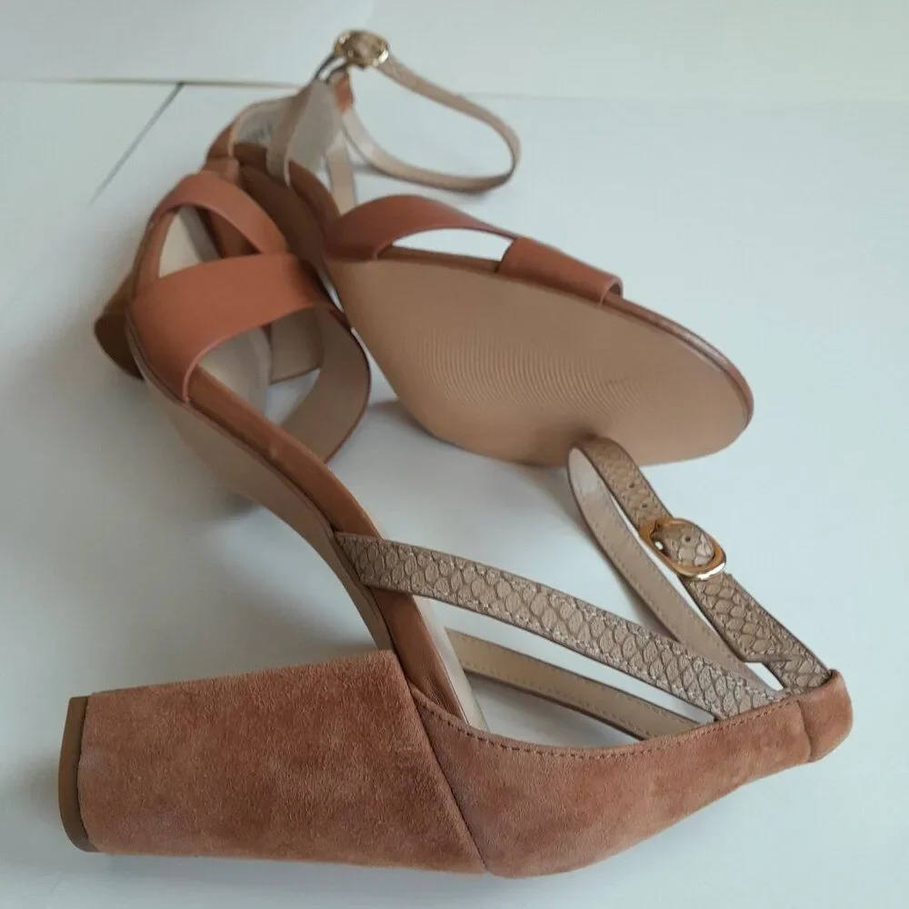 H by Halston Kaely Snake Embossed Tan Heels Size 10M